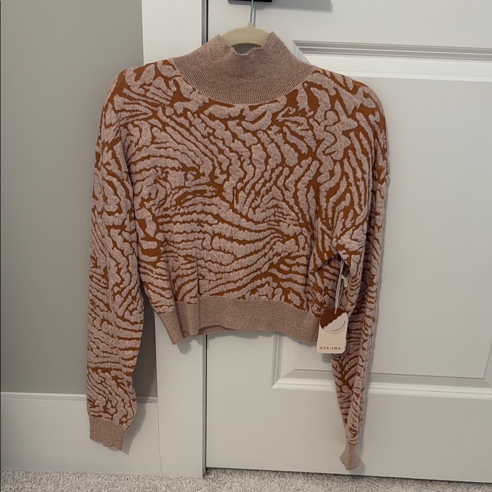 Beige and Rust Patterned Sweater